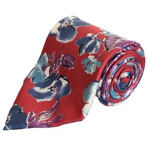 Clayborne Red Oversized Floral Print Silk Necktie Handmade 56x4